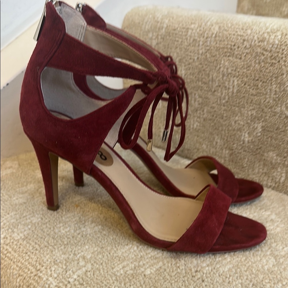 Elegant Red Suede Heeled Sandals